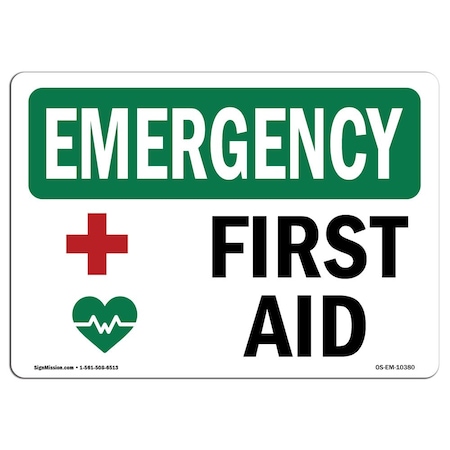 Signmission Safety Sign, OSHA EMERGENCY, 5" Height, First Aid, Landscape OS-EM-D-57-L-10380